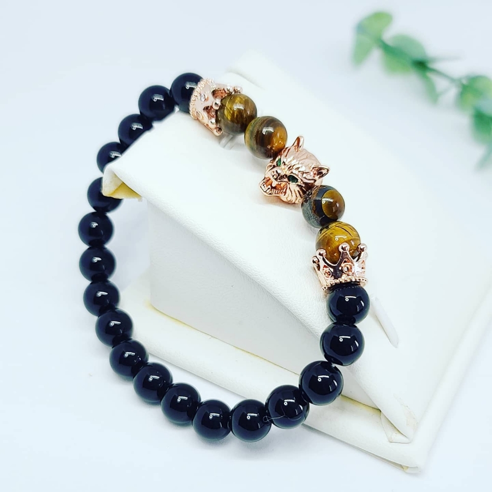 Tiger Eye and Black Agate Charm Bracelet ✨